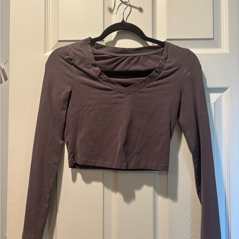 Women's Long Sleeve V-Neck Top - Dark Gray